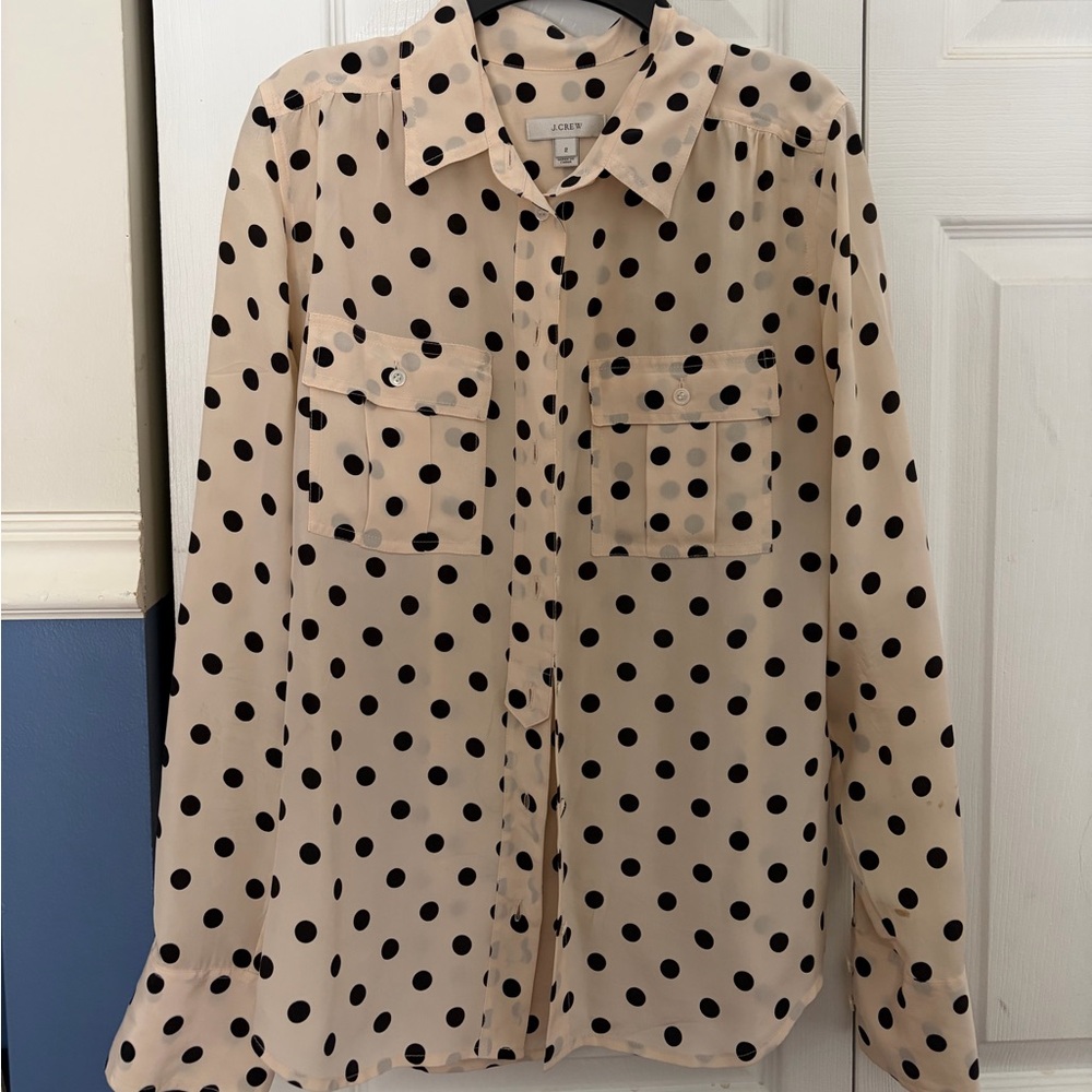 J. Crew Cream and Black Polka Dot Shirt